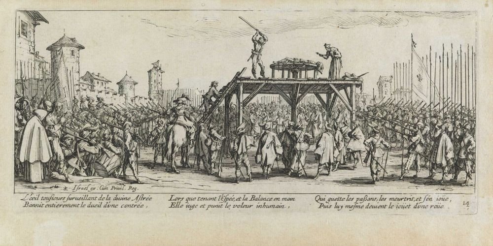 Torturet på hjulet Les miseres et les mal-heures de la guerre, pl. 14 af Jacques Callot