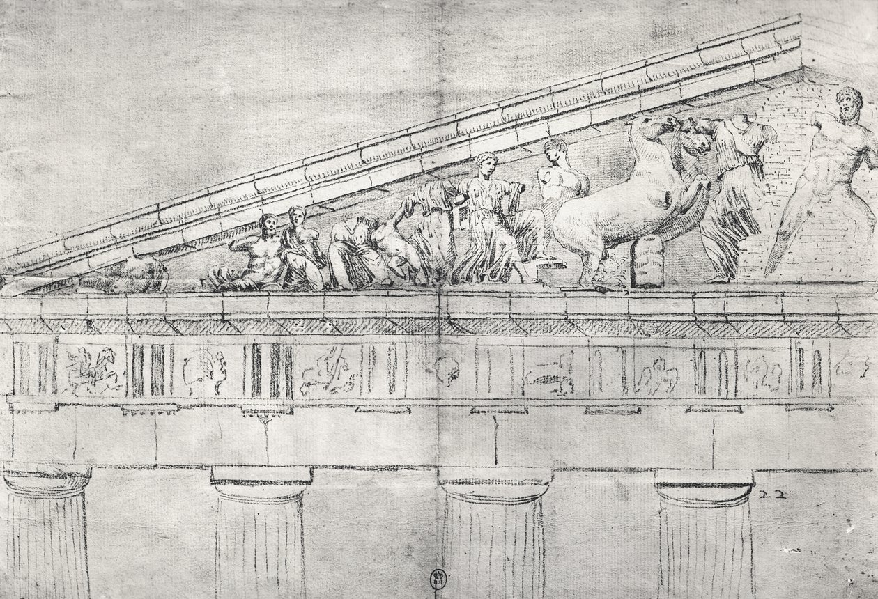 Studie af en fronton fra Parthenon af Jacques Carrey
