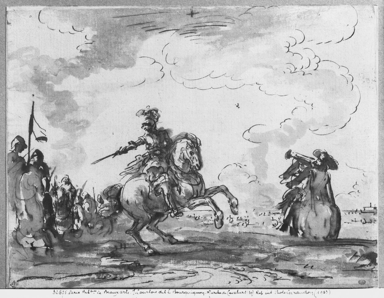 Cavaliers march (kridt, pen og blæk på papir) af Jacques Courtois