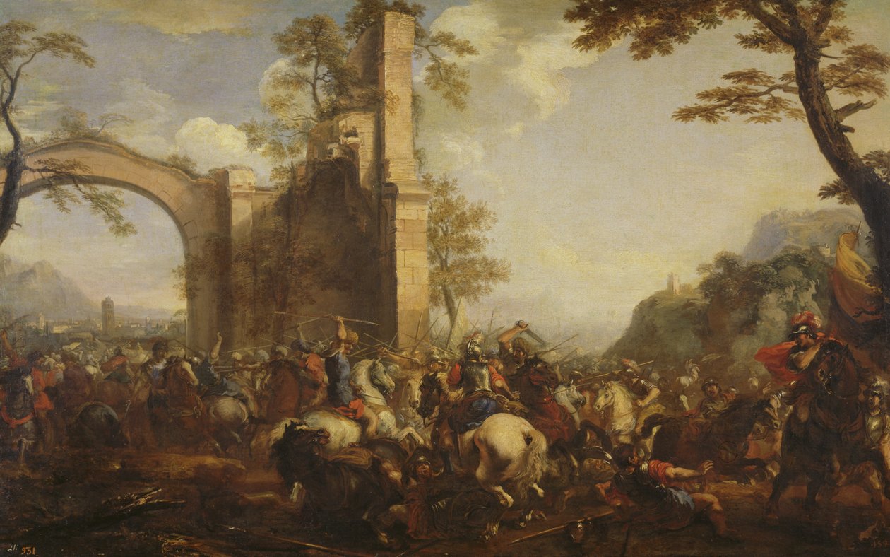 Slaget ved Lepanto mellem de kristne og muslimerne af Jacques Courtois