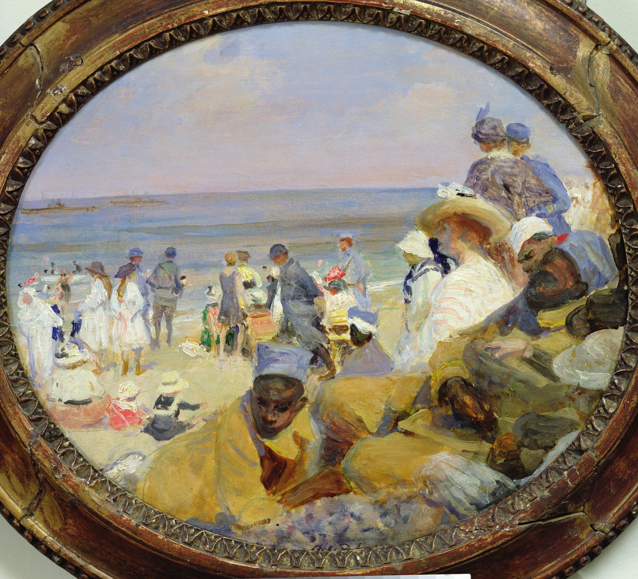 The Beach at Dieppe, 1916 (olie på kort) af Jacques Emile Blanche