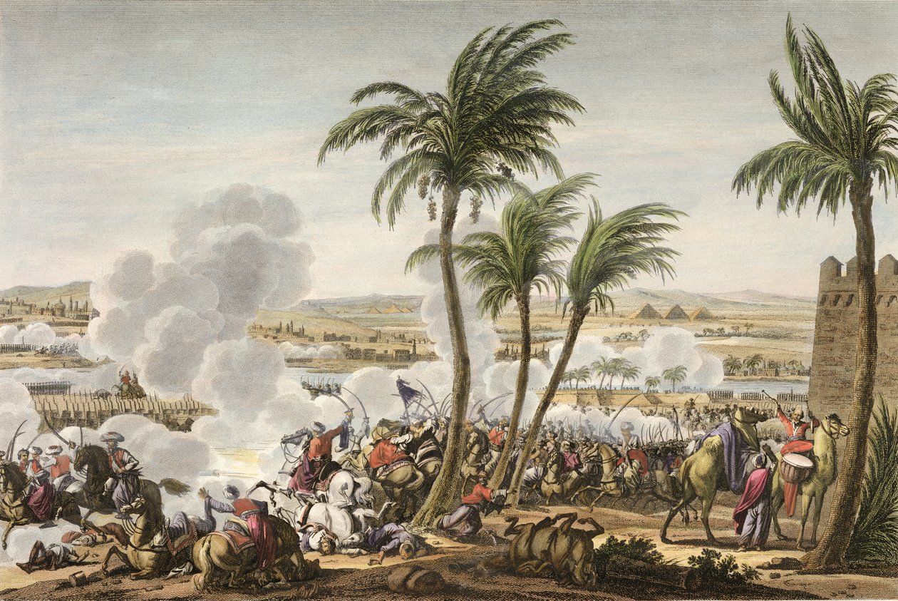 Slaget ved pyramiderne, 3 Thermidor, år 6 (21. juli 1798) indgraveret af Louis Francois Couche (1782-1849) (akvatinte) af Jacques Francois Joseph Swebach