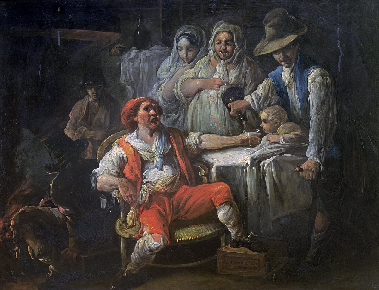 Drikkekampscene, 1778 (olie på skifer) af Jacques Gamelin