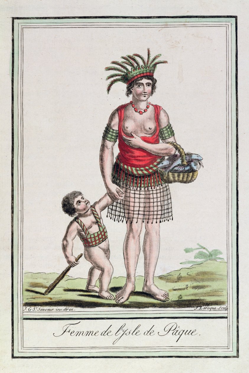 En kvinde fra Påskeøen med sit barn, fra "Encyclopedie des Voyages", graveret af J. Laroque, 1796 af Jacques Grasset de Saint Sauveur