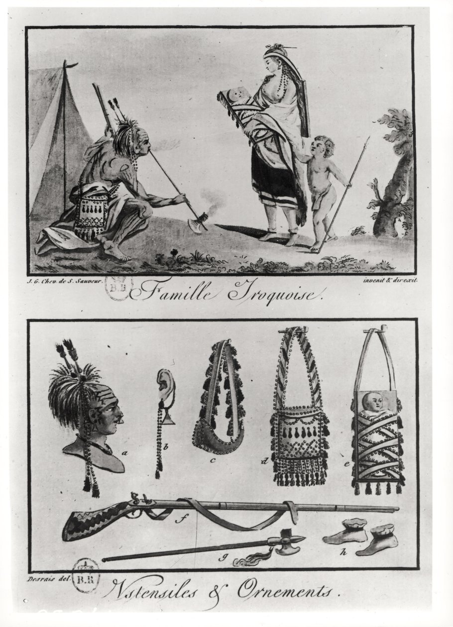 Iroquois familie, våben og ornamenter, fra 