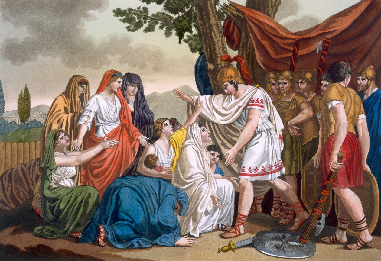Coriolanus og hans mor Volumnia, illustration fra 