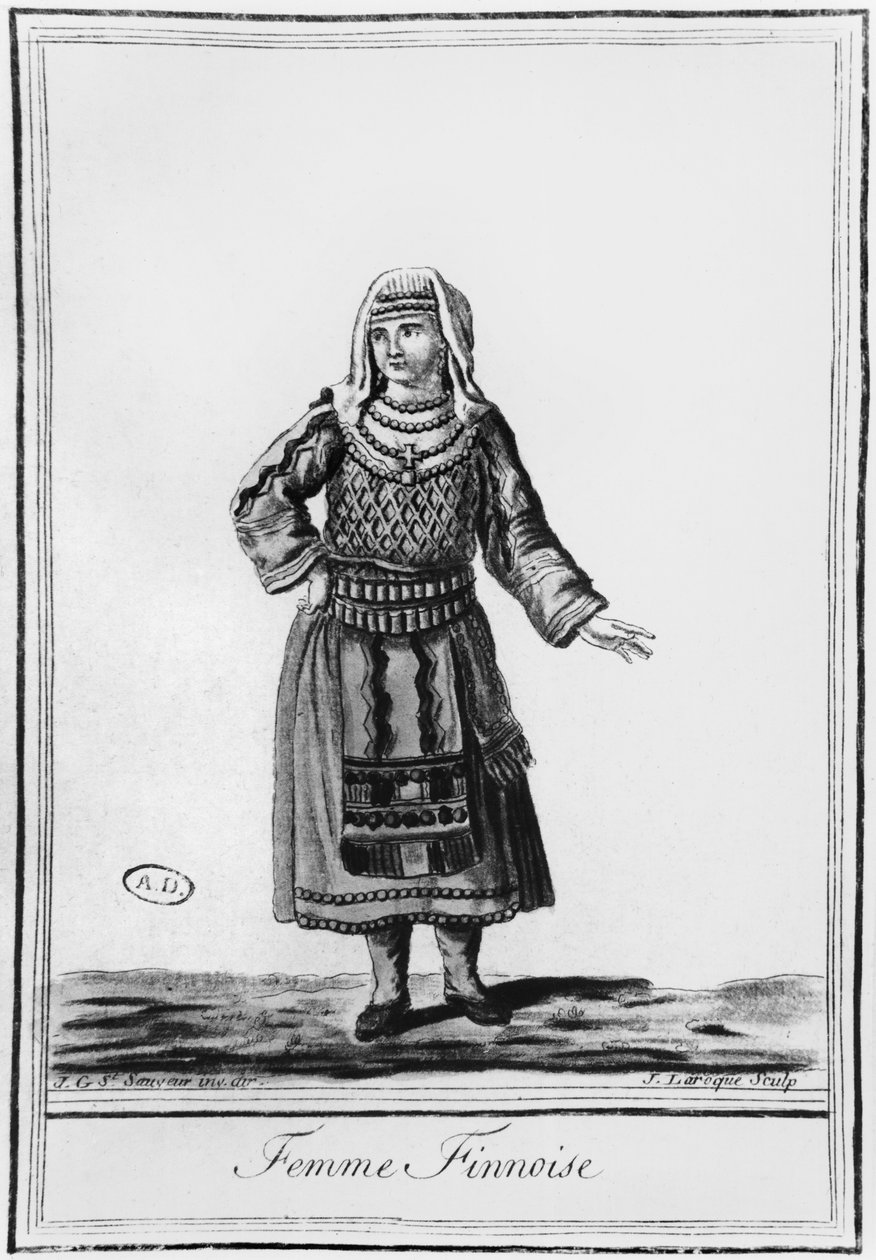 Finsk kvinde i traditionel dragt, graveret af J. Laroque af Jacques Grasset de Saint Sauveur