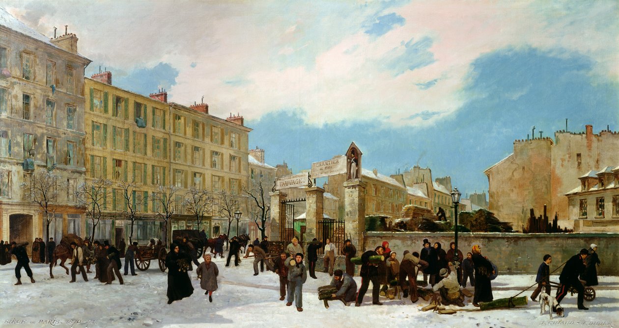 Belejring af Paris. A Yard for Firewood, Boulevard de Montparnasse, januar 1871 af Jacques Guiaud