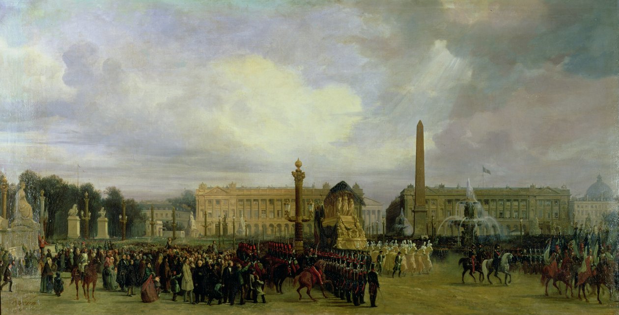 Ceremonien for tilbagevenden af Napoleons aske i 1840: Cortegen på vej ind på Place de la Concorde, efter 1840 af Jacques Guiaud