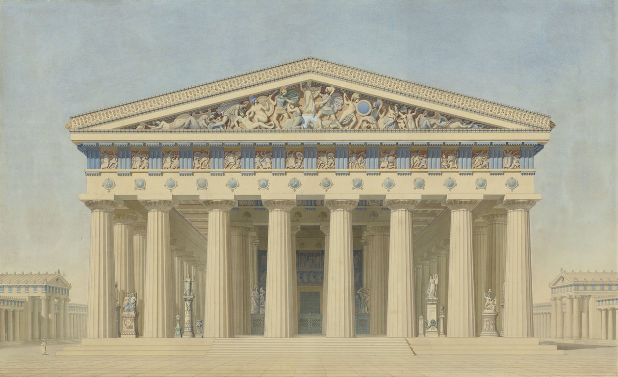 Temple T på Selinunte (Sicilien), rekonstrueret forhøjning af hovedfacaden af Jacques Ignace Hittorff