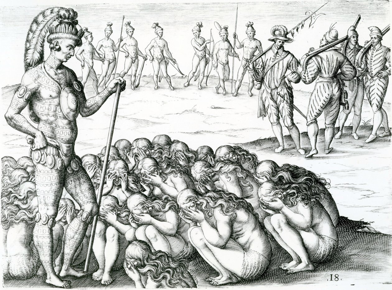 taget fra den sygdom, som kongen krævede, illustration taget fra En kort beskrivelse af, hvad der skete med franskmændene i provinsen Florida af Jacques Le Moyne