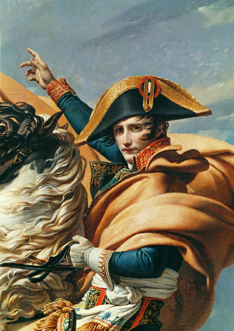 Bonaparte krydser alperne (detaljer fra 18491) af Jacques Louis David