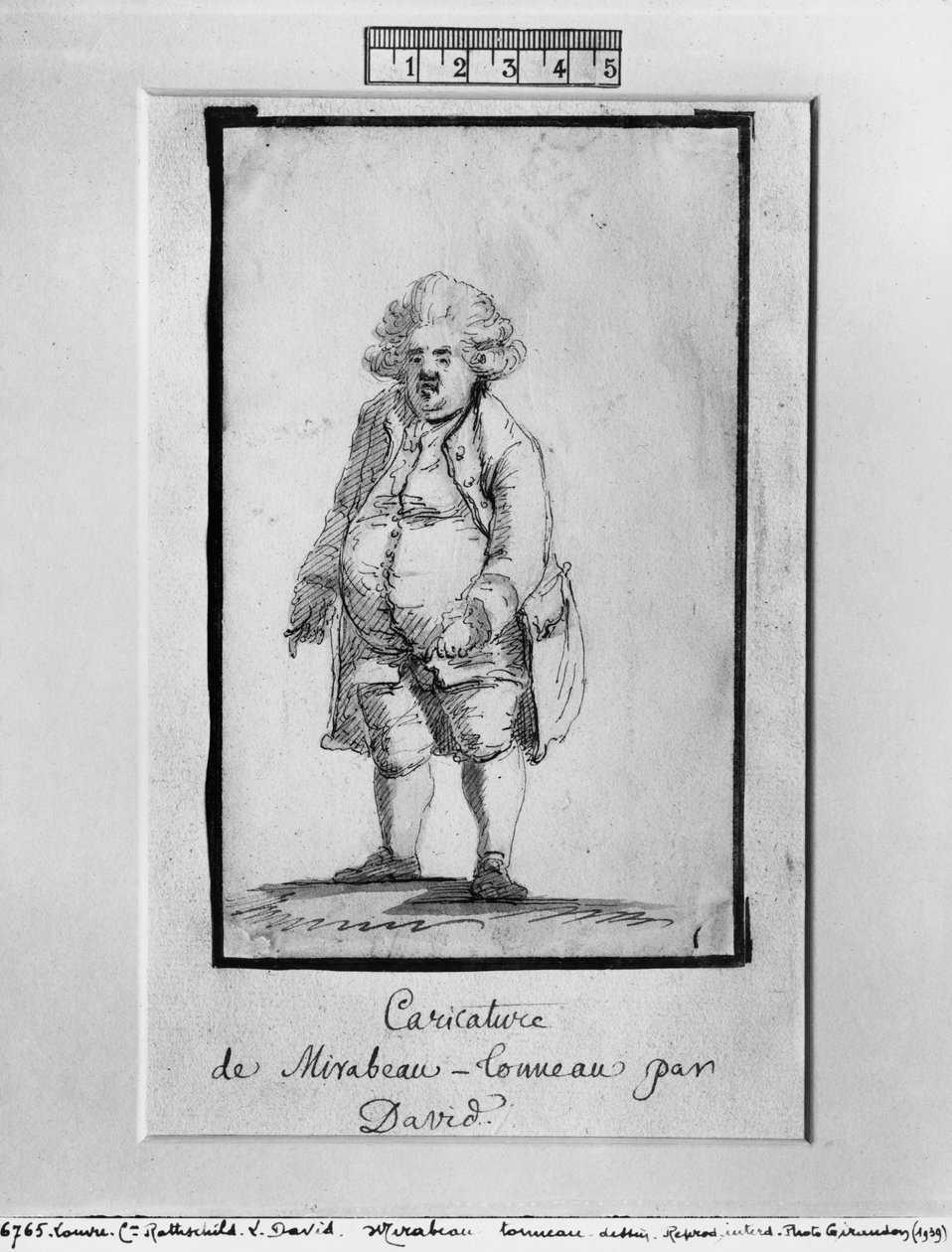 Karikatur af Andre Boniface Louis af Riqueti, Viscount of Mirabeau, med tilnavnet Mirabeau-Tonneau (pen og brunt blæk og grå vask på papir) af Jacques Louis David