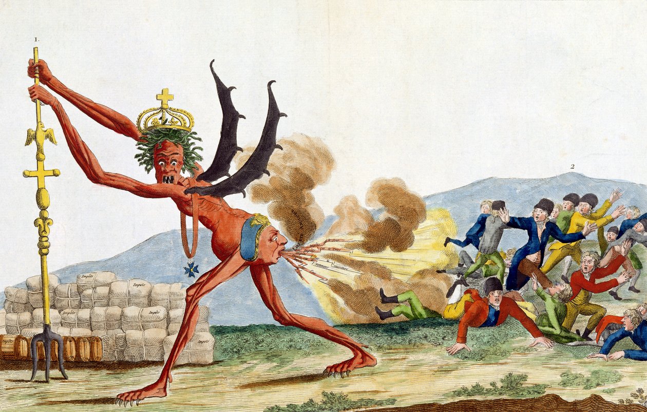 Karikatur af den engelske regering, 1793 (farvet radering) af Jacques Louis David