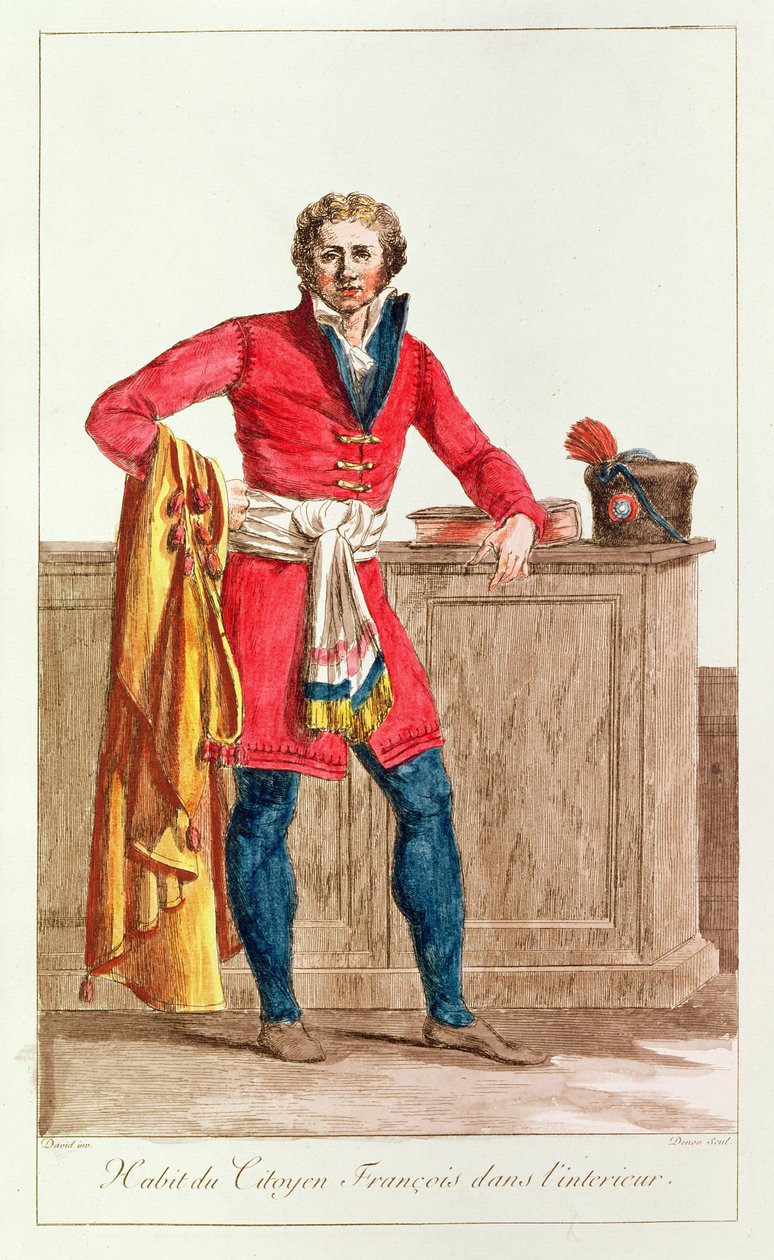 Civil dragt til en fransk borger til indendørs brug, graveret af Vivant Dominique Denon af Jacques Louis David