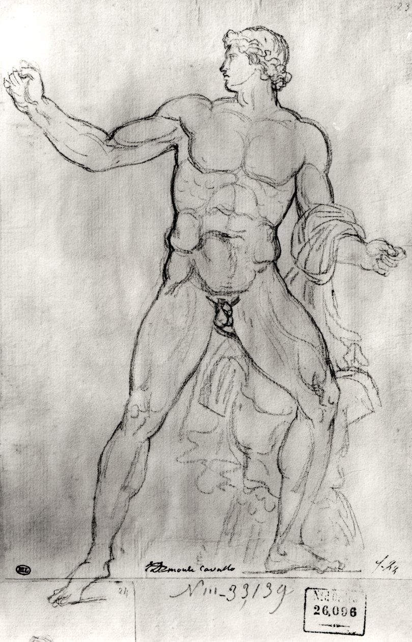 Colossus of Monte Cavallo (sort blyant på papir) af Jacques Louis David