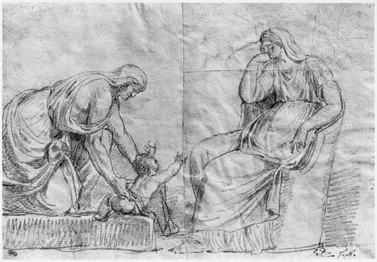 Gynaeceum scene (pierre noire på papir) af Jacques Louis David