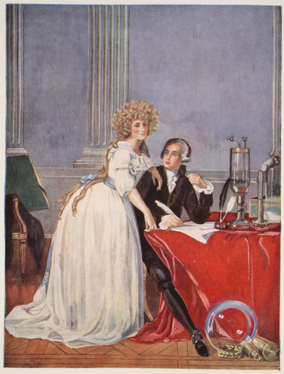 Lavoisier og hans hustru, kopi af Boris Mestchersky (død 1957), illustration fra "Histoire de la Nation Francaise", Sciences, Volumes I und II, af Gabriel Hanotaux (1853-1944), 1924 af Jacques Louis David