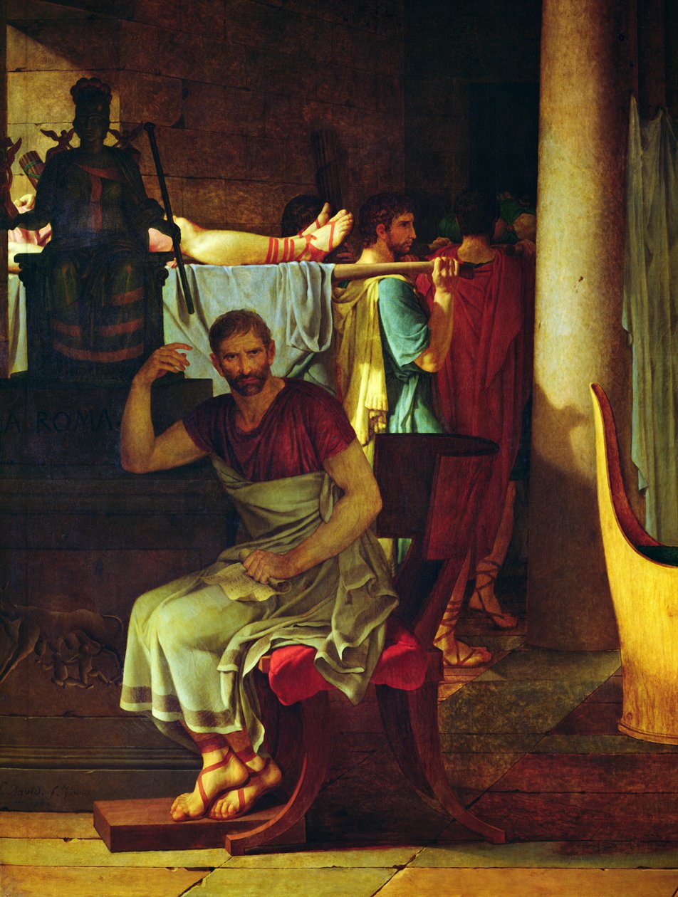 Liktorer, der bærer sine sønners lig til Brutus, 1789 olie på lærred detalje af 44247 af Jacques Louis David