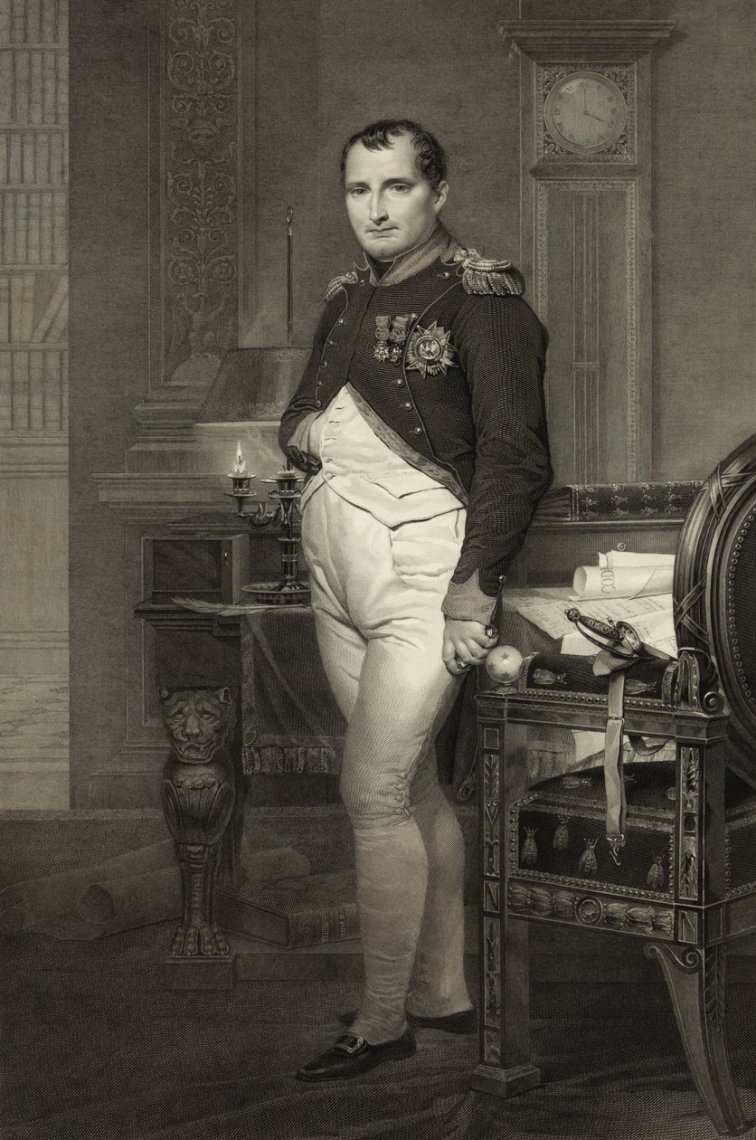 Napoleon I i sit arbejdsværelse, graveret af Jean Nicholas Laugier af Jacques Louis David