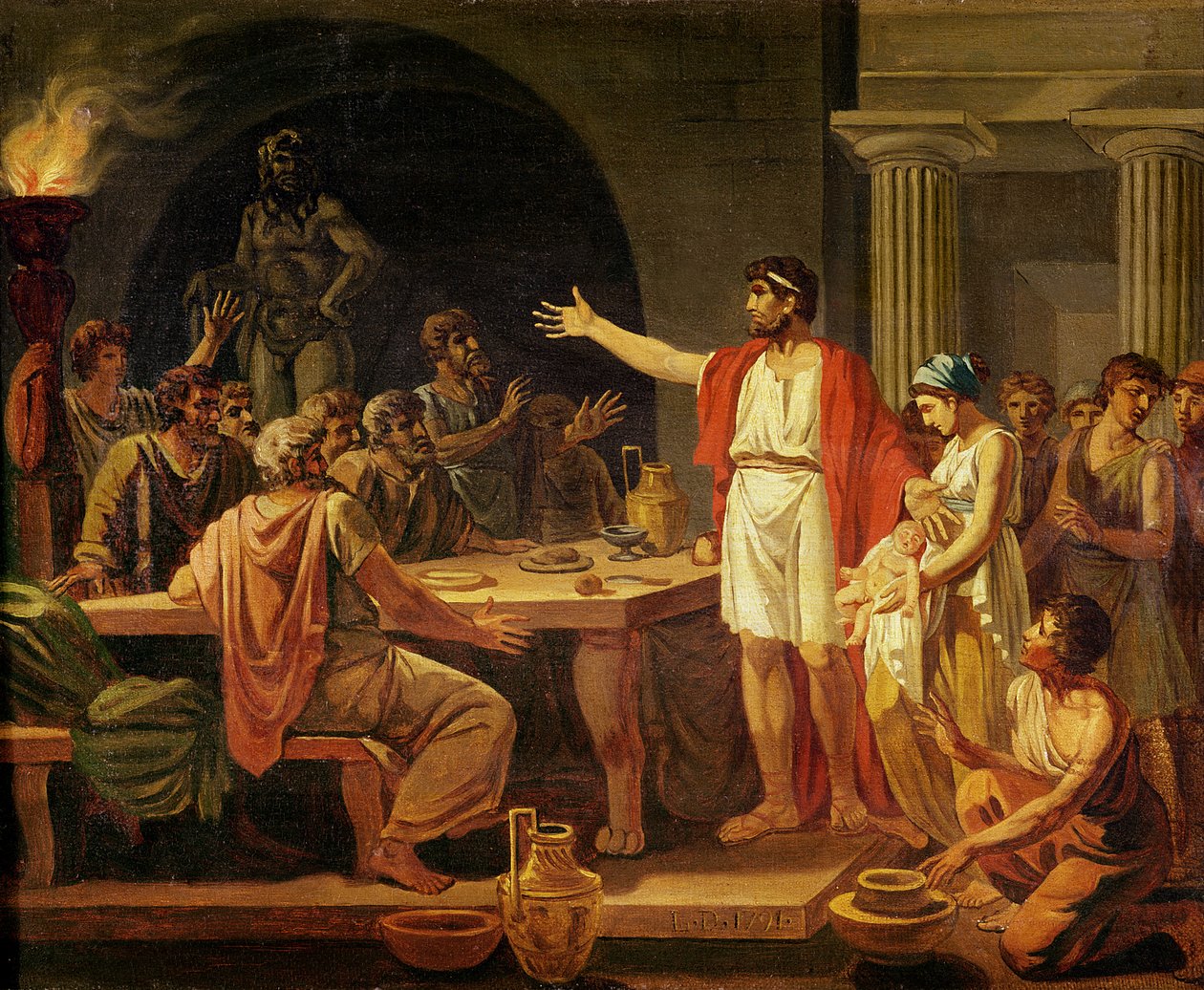 Studie for Lycurgus, der viser Spartas ældste deres konge, 1791 af Jacques Louis David