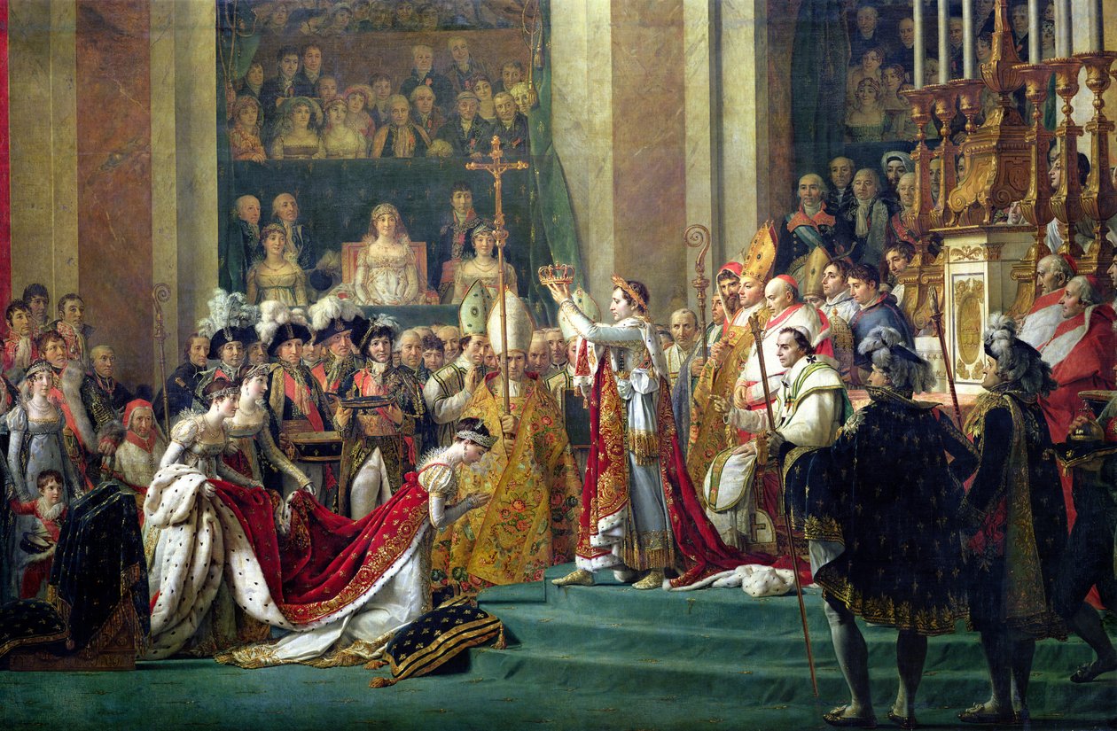 Kejser Napoleons (1769-1821) indvielse og kejserinde Josephines (1763-1814) kroning, 2. december 1804, detalje fra det centrale panel, 1806-7 af Jacques Louis David