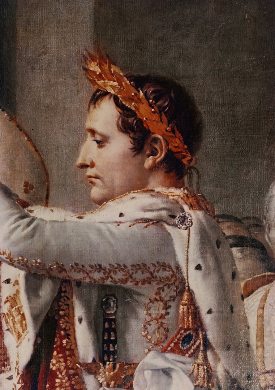 Indvielsen af kejser Napoleon (1769-1821) og kroningen af kejserinde Josephine (1763-1814) af pave Pius VII (1742-1823) 2. december 1804, 1806-07, detalje af Napoleon af Jacques Louis David