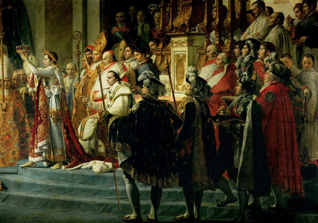 Indvielsen af kejser Napoleon (1769-1821) og kroningen af kejserinde Josephine (1763-1814) af pave Pius VII (1742-1823) 2. december 1804, 1807 (detaljer fra 18412) af Jacques Louis David
