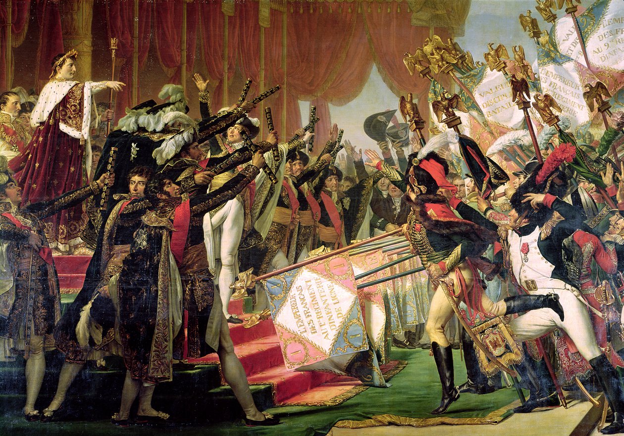 The Distribution of the Eagle Standards, 5. december 1804, detaljer om fanebærerne, 1808-10 af Jacques Louis David