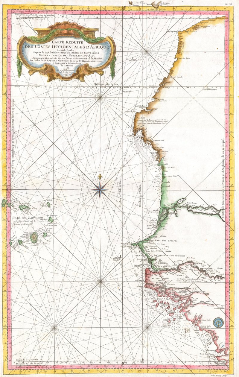 Rabat på West Coast Africa Card af Jacques Nicolas Bellin