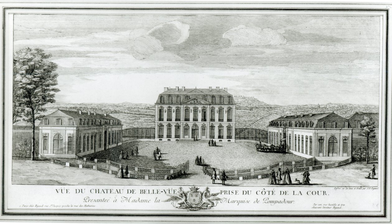Udsigt over gårdsfacaden på Bellevue Slot, ca. 1750 af Jacques Rigaud