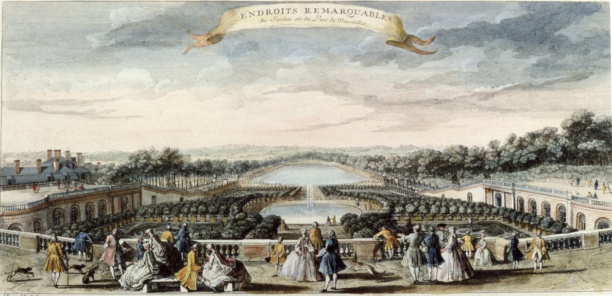 Udsigt over Orangeriet og Canal Grande ved Versailles af Jacques Rigaud