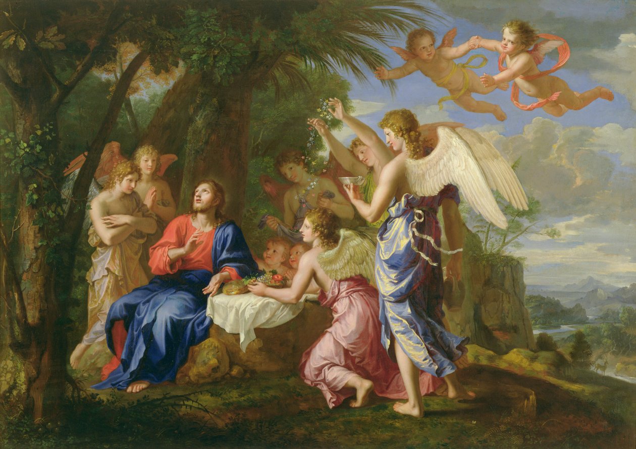 Kristus betjent af englene, ca.1650 af Jacques Stella