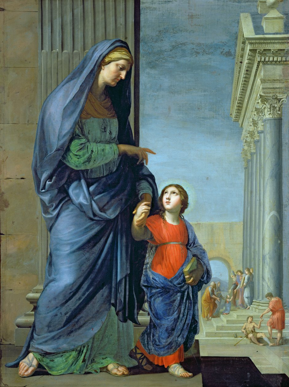 Sankt Anne fører jomfruen til templet, ca. 1635-45 af Jacques Stella