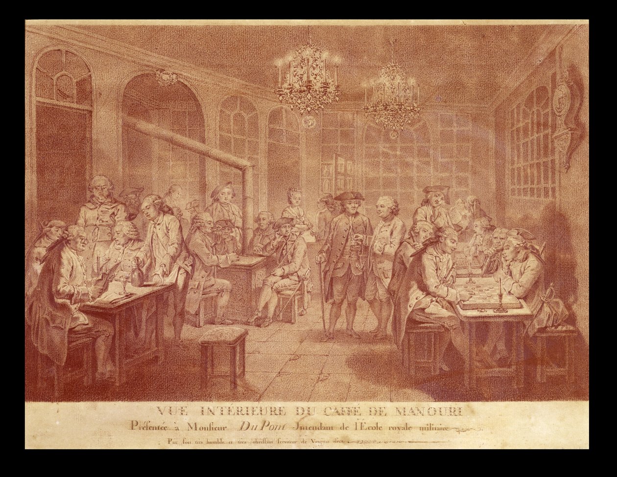 Interiør af Cafe Manouri, ca. 1775 (rødt kridt på papir) af Jacques Treton de Vaujas