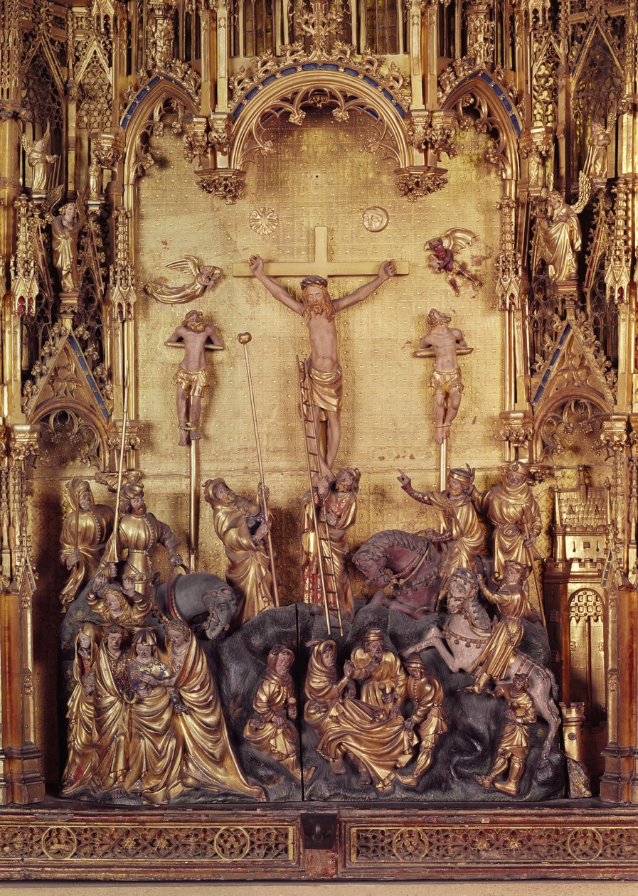 Korsfæstelsesaltertavle, detalje af midterpanelet, fra Church of Chartreuse de Champmol, c.1391 forgyldt træ af Jacques de Baerze or Baers
