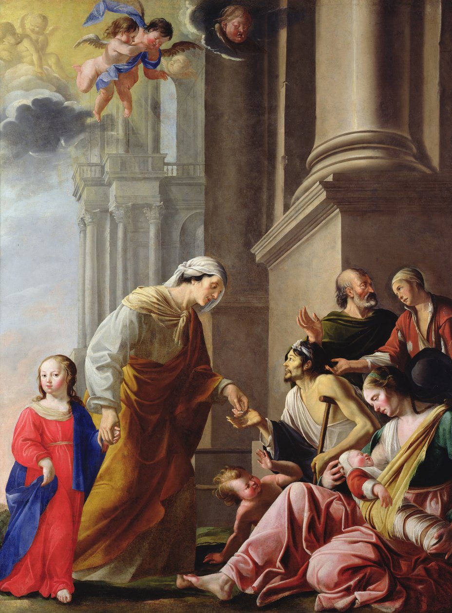 Sankt Anne, ledsaget af jomfru Maria, giver almisse af Jacques de Letin