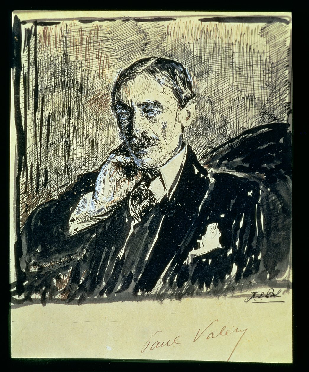 Portræt af den franske forfatter Paul Ambroise Valery (1871-1945) (blæk på papir) af Jacques Emile Blanche