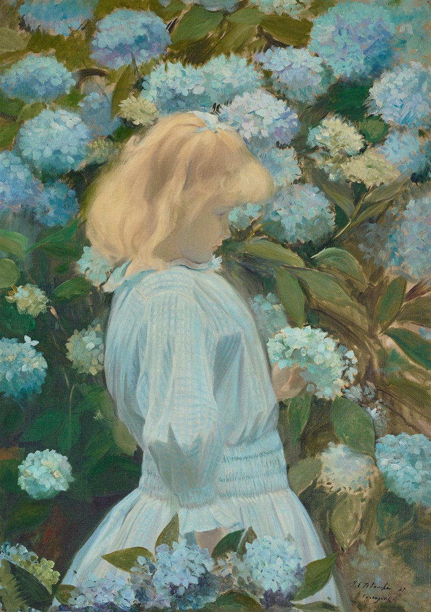 Ung pige med hortensiaer af Jacques Emile Blanche