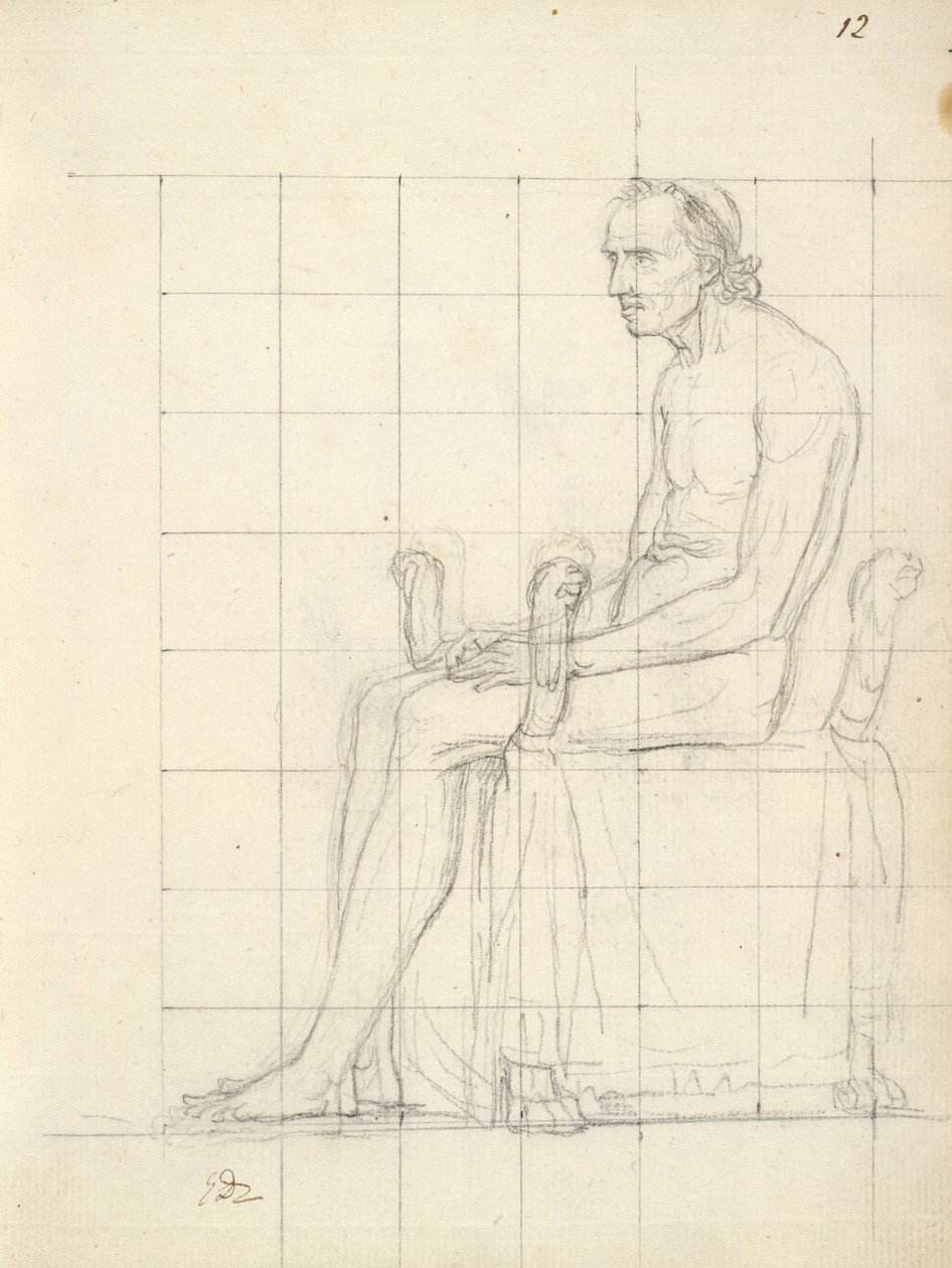 Nøgenstudie af pave Pius VII siddende, ca. 1805-06 (sort farveblyant over grafit på papir) af Jacques Louis David