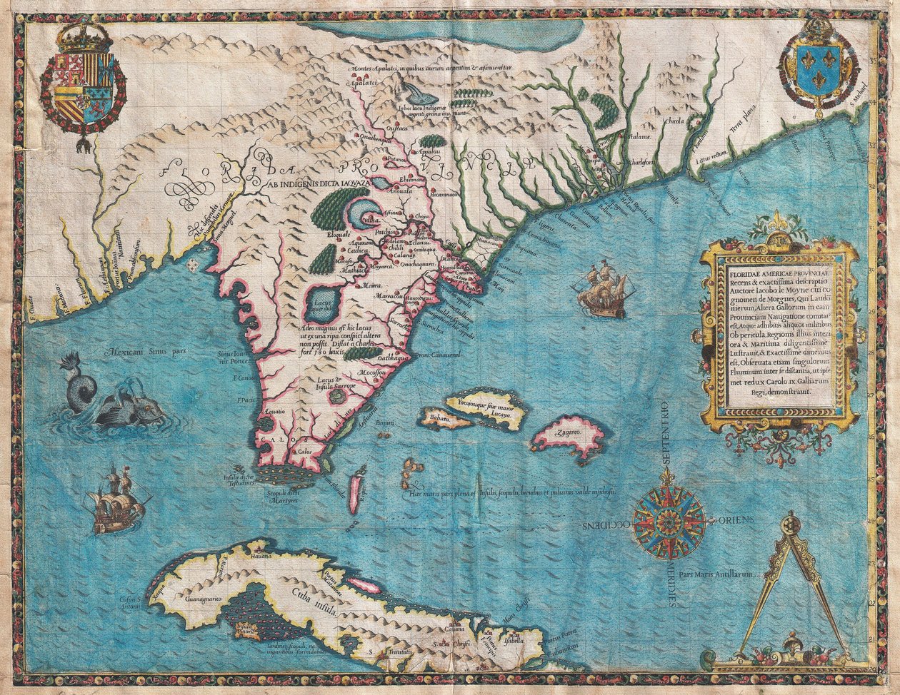 Kort over Florida og Cuba af Jacques Le Moyne af Jacques  Le Moyne
