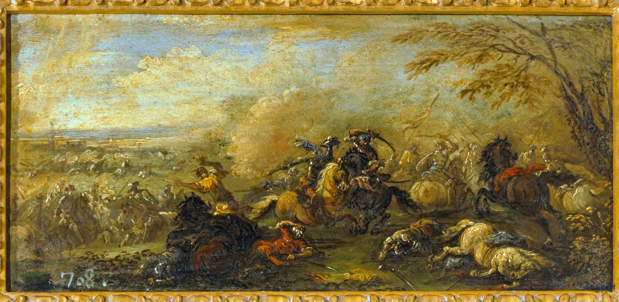 En kamp mellem kristne og muslimer ... (olie på lærred) af Jacques (1621 76) Courtois