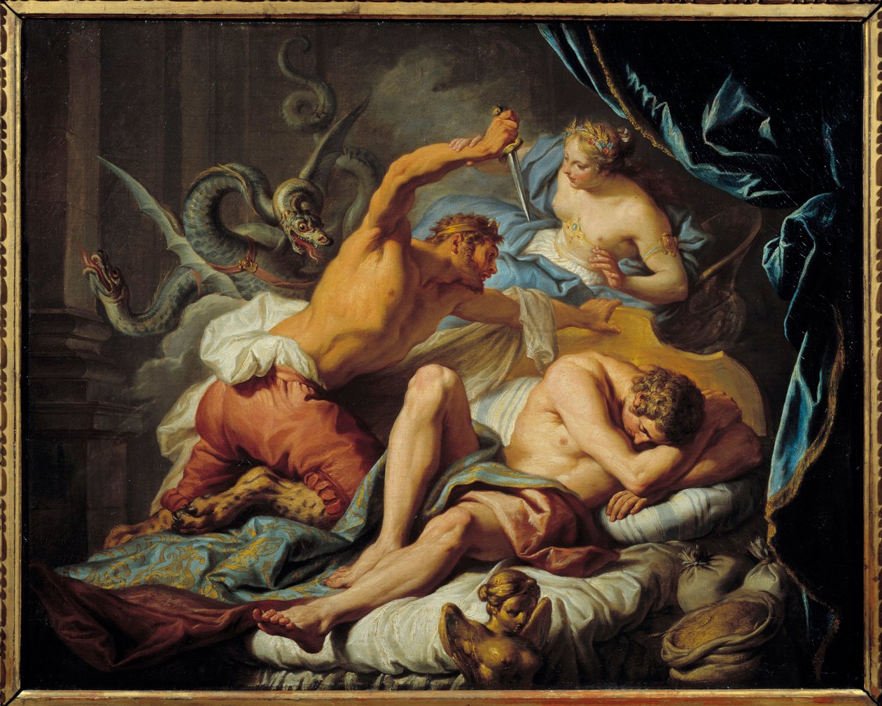 Ceres beskytter Triptoleme mod kong Lyncus Kongen af Thrakien Lyncus forsøger at dræbe Triptoleme, anklaget af Ceres med missionen om at sanere frø, i søvne. Ceres griber ind for at beskytte ham og forvandler Lyncus til en los. Illustration af "" Metamorph af Jacques  Dumont