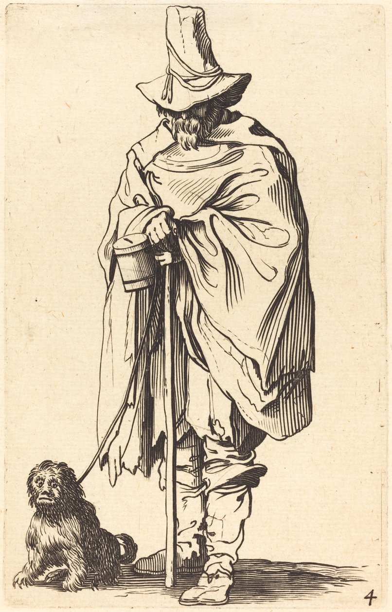 Tigger med hund (ætsning) af Jacques (after) Callot