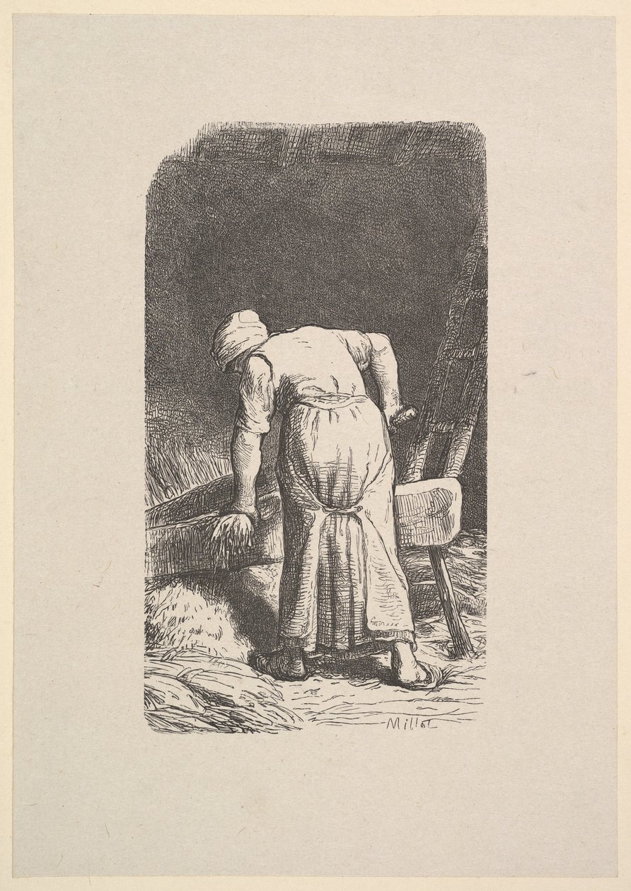 Kvinde skærer hvede, 1853. af Jacques Adrien Lavieille