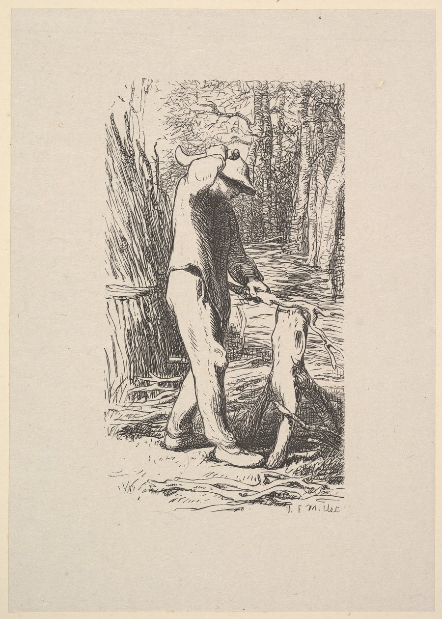 Træskærer, der laver en Faggot, 1853. af Jacques Adrien Lavieille
