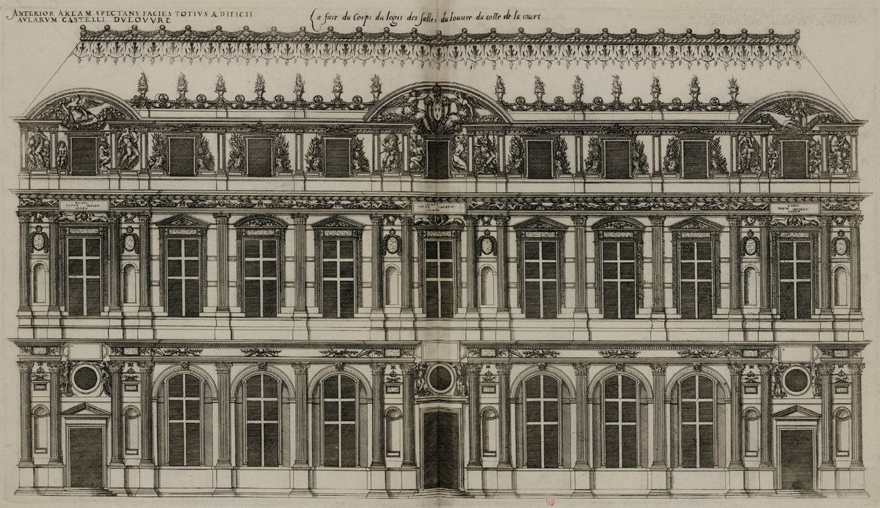 Pierre Lescots facade udgivet i 1576 af Jacques Androuet Ducerceau