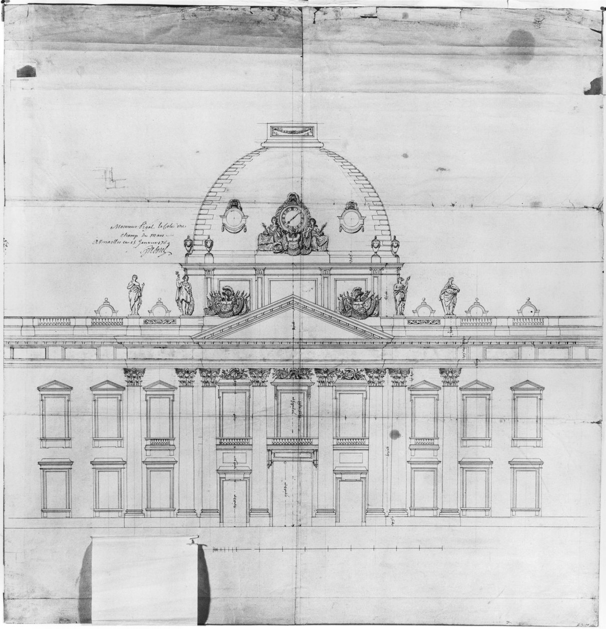 Design til Ecole Militaire i Paris, 1769 af Jacques Ange Gabriel