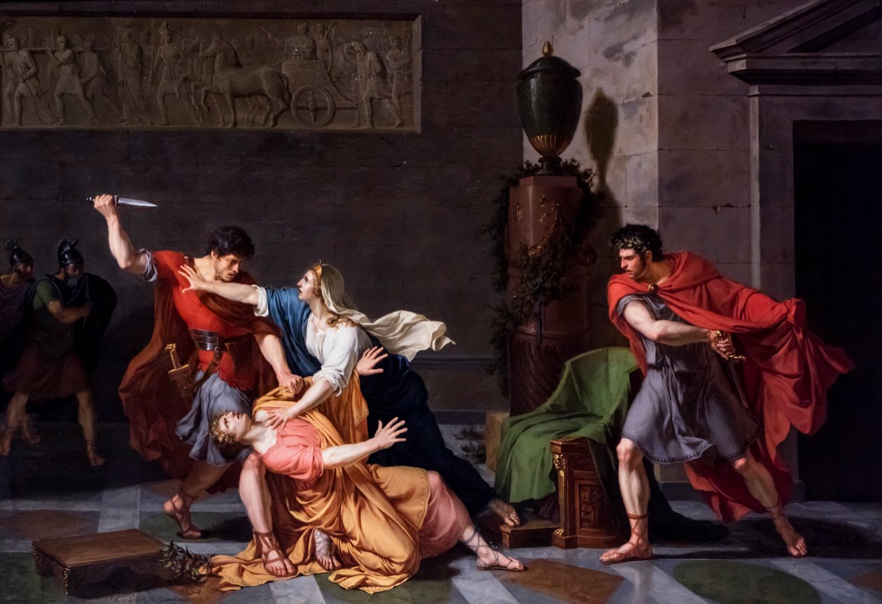 Geta dør i sin mors arme, myrdet på ordre fra sin bror Caracalla af Jacques Augustin Catherine Pajou