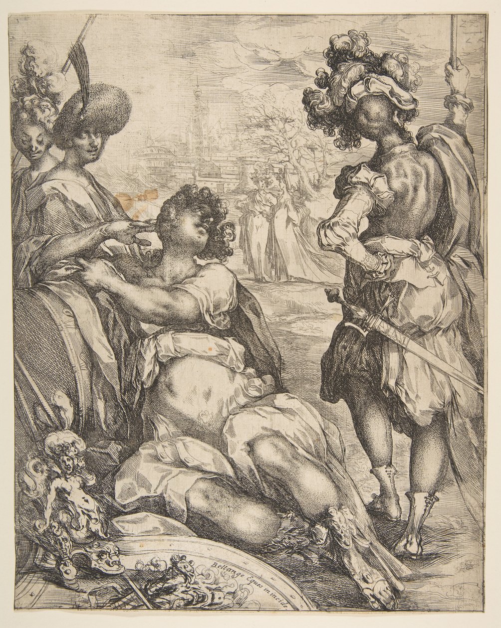 Militære skikkelser uden for en by, 1595-1616. af Jacques Bellange